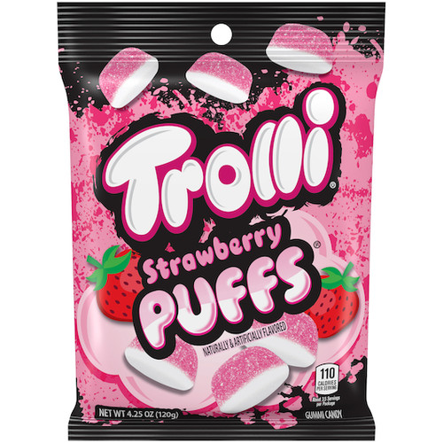 Trolli Puffs Strawberry Gummy Candy Peg Bag, 4.25 Ounce, 12 Per Case